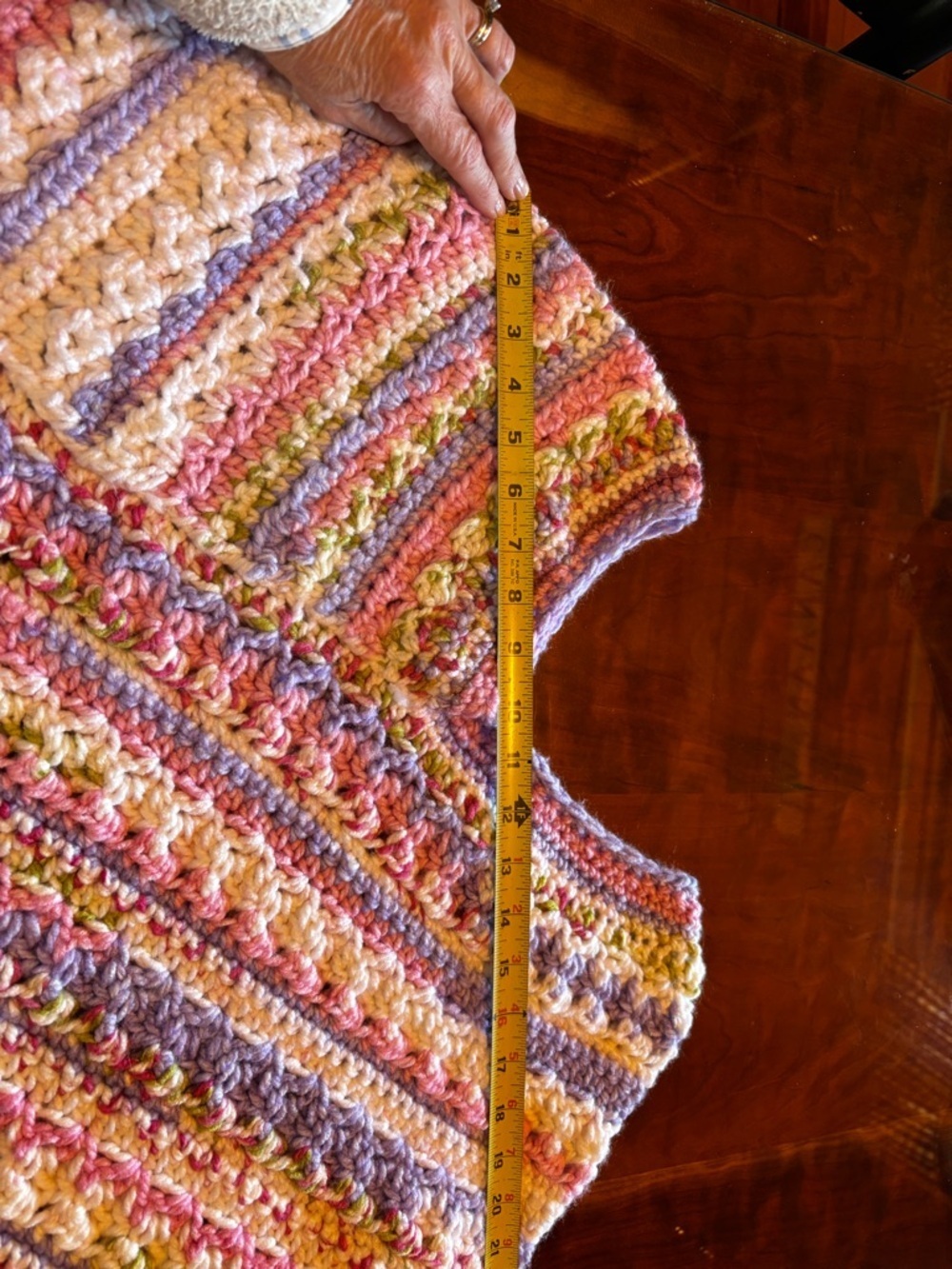 Crochet V-Neck Women’s Sweater Poncho - Pink, White & Lavender - Picture 3 of 6